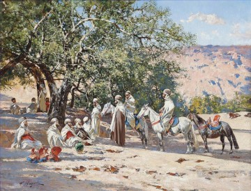 Víctor Huguet Painting - Descansando en un oasis Victor Huguet Orientalista